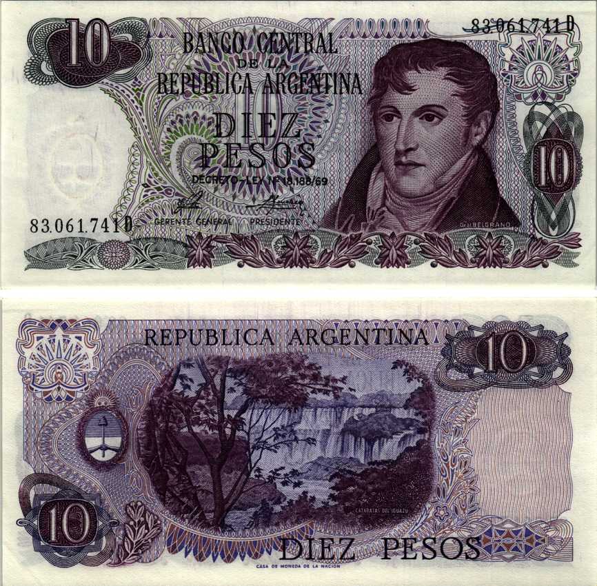 АРГЕНТИНА 10 ПЕСО 1976 СЕРИЯ D 83061, МАНУЭЛЬ БЕЛЬГРАНО Pick 300, Bottero 2359 бумага UNC (ПРЕСС) 6352-23-1-2