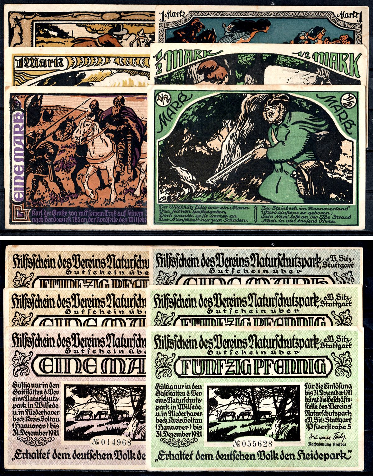 Штутгарт (Вюртемберг) полный набор из 6 нотгельдов (1/2 и 1 марка) 1921 Mehl Grabowski 1290 бумага UNC (пресс) 7556-53-4-1