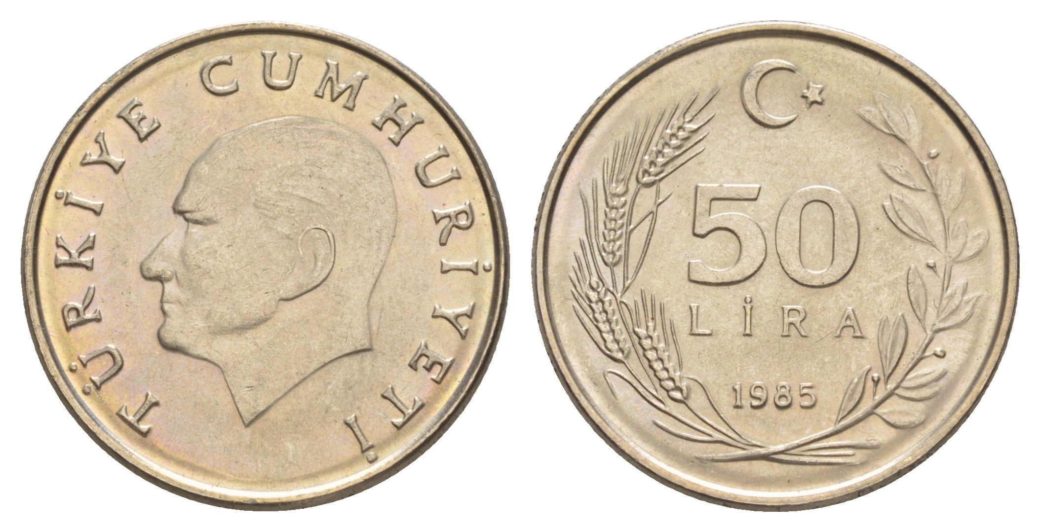 Турция 50 лир 1985 Кемаль Ататюрк KM 966 медь цинк никель UNC 4648-834