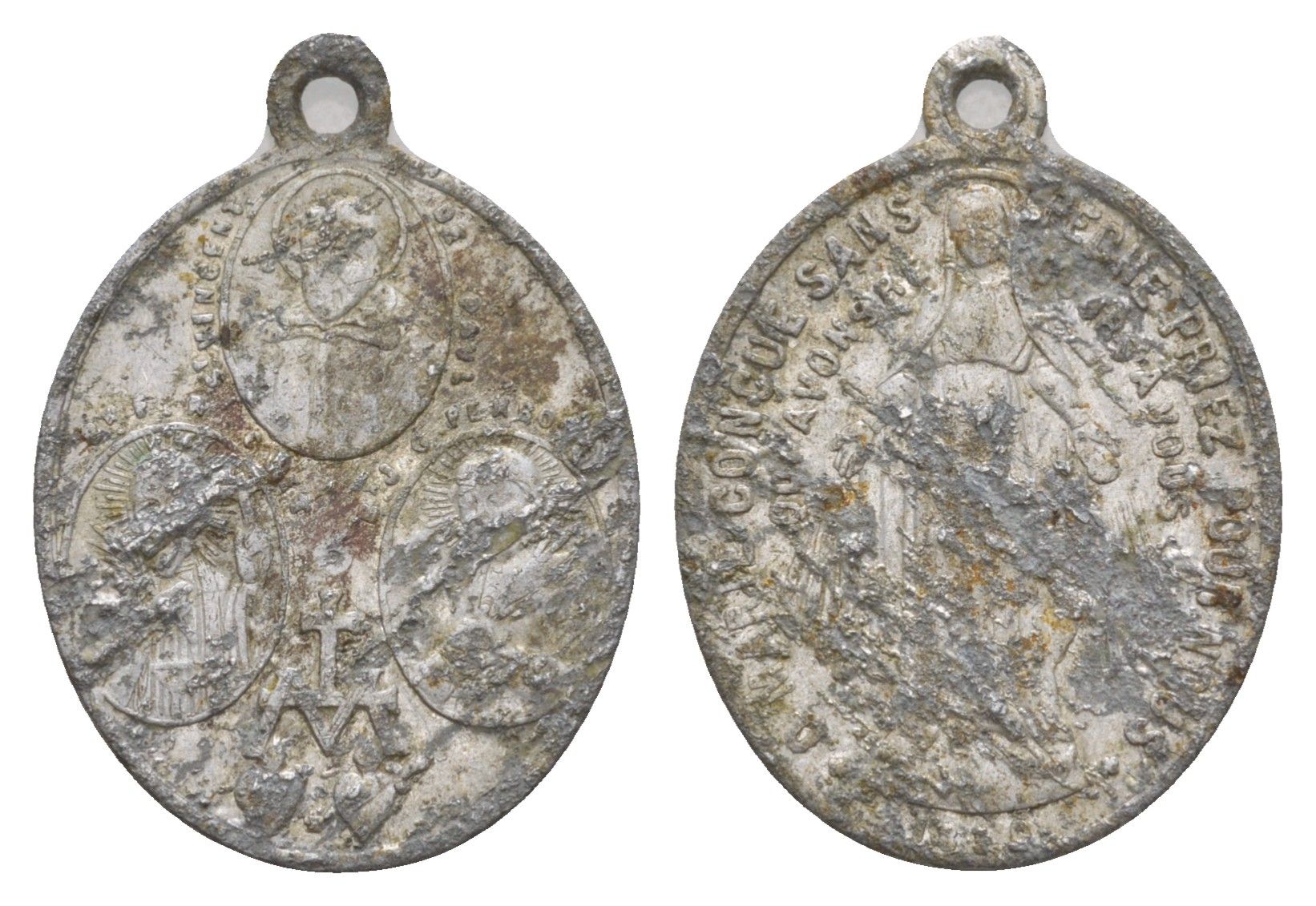 Франция религиозный медальон с изображением Викентия де Поля ND Дочери милосердия, размер 24,5x20 мм, вес 1,02 гр алюминий 4655-227