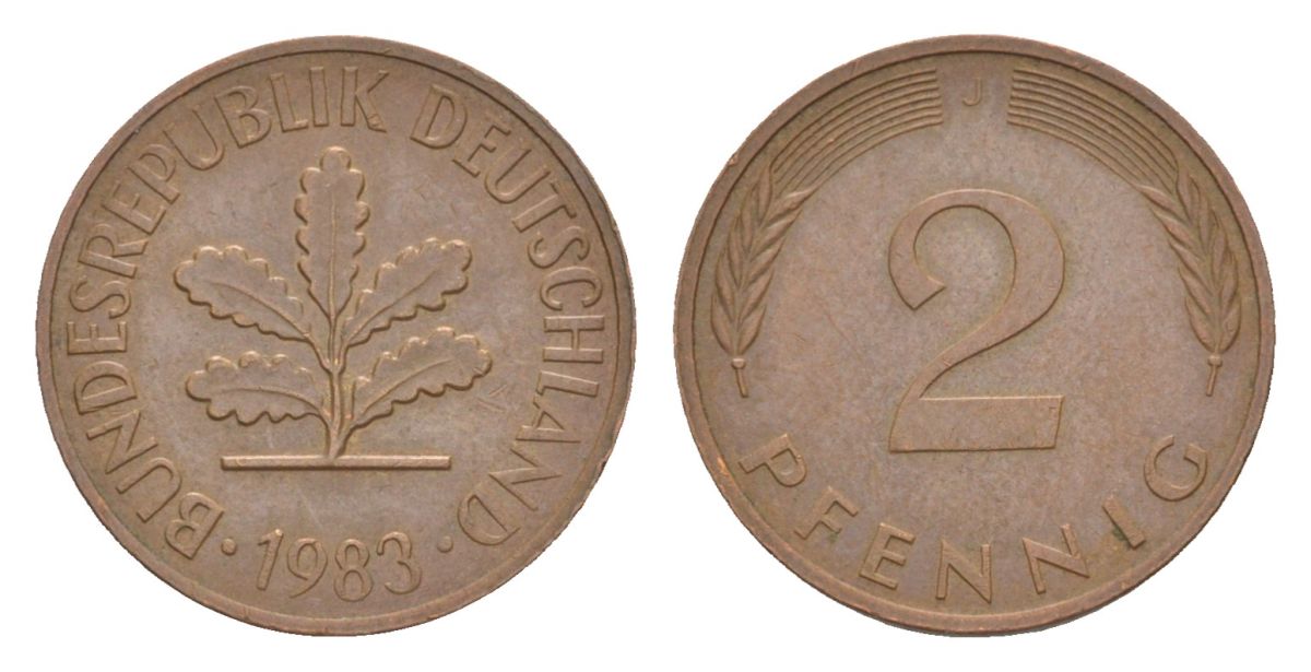 ФРГ 2 пфеннига 1983 J KM 106a, J.381a сталь плакированная медью 4630-1241