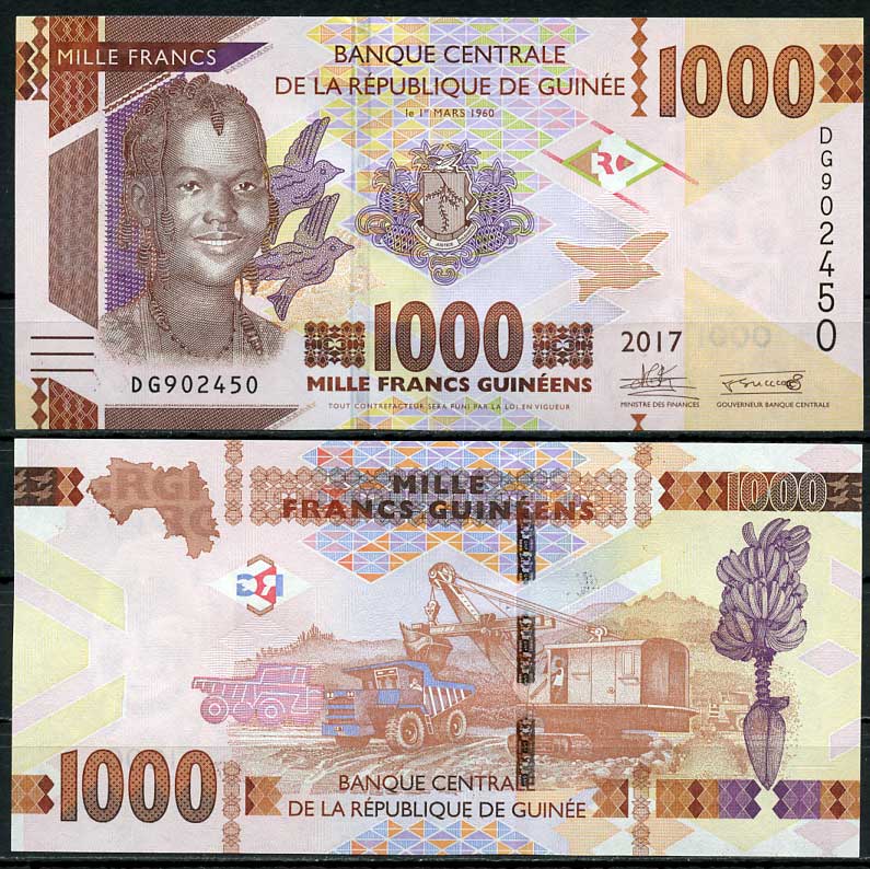 Гвинея 1000 франков 2017 женщина, открытие горные работы Pick 48 b бумага UNC (пресс) 448-128-1