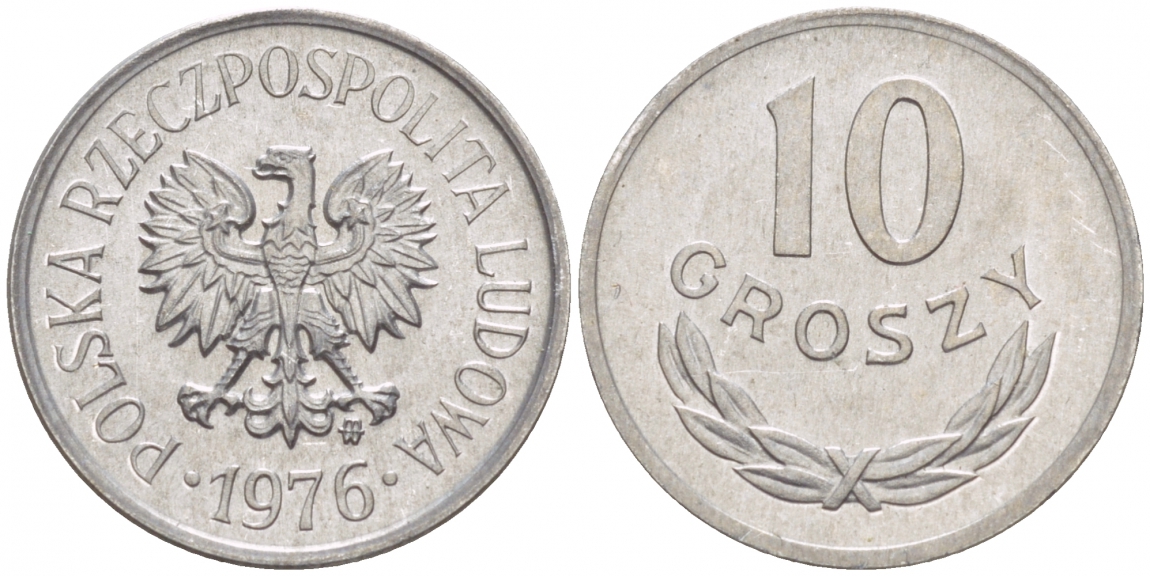 ПОЛЬША 10 ГРОШЕЙ 1976 MW KM АА47 алюминий UNC 4549-269