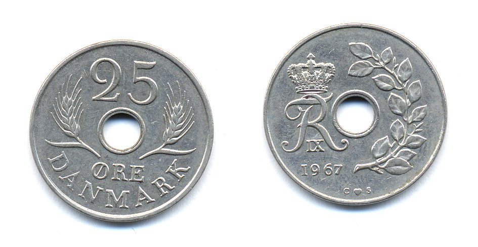 Дания 25 эре 1967 С; S, Фредерик IX (1947-1972) KM 855.1 медно-никель 51-4433
