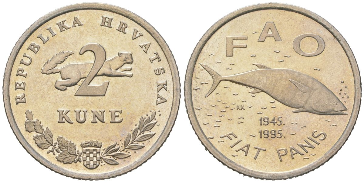 Хорватия 2 куна 1995 50 лет ФАО, тунец KM 22 медно-никель BU 4571-413