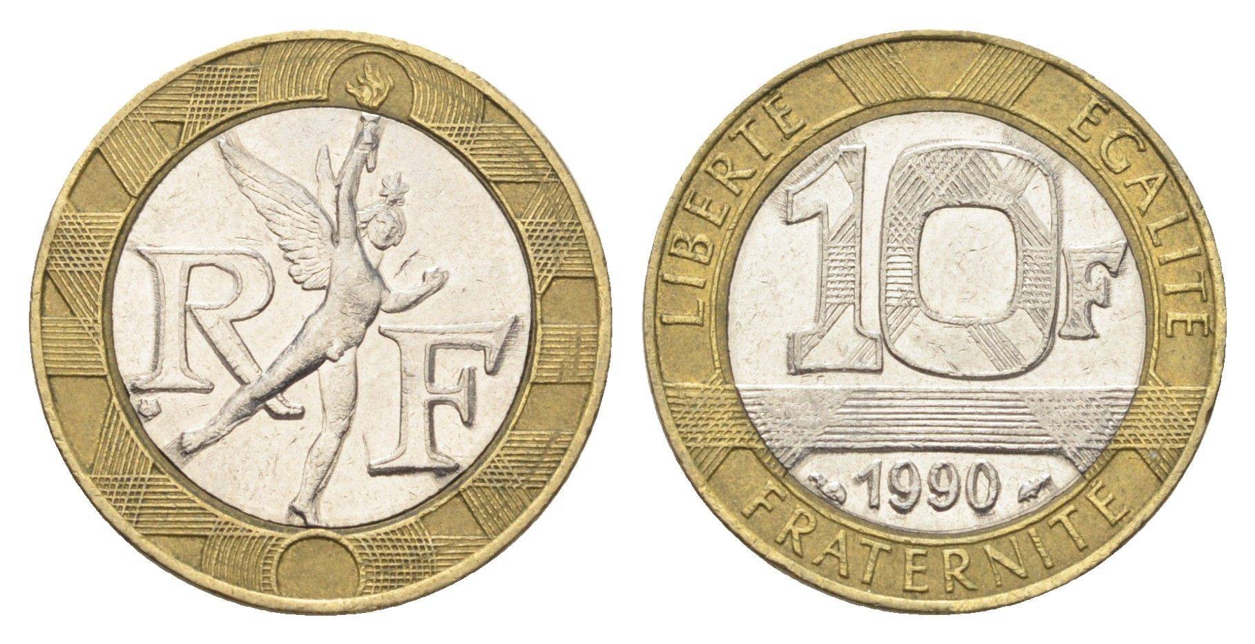Франция 10 франков 1990 тип гений Бастилии KM 964.1, Le Franc 375.5 биметалл 4704-515