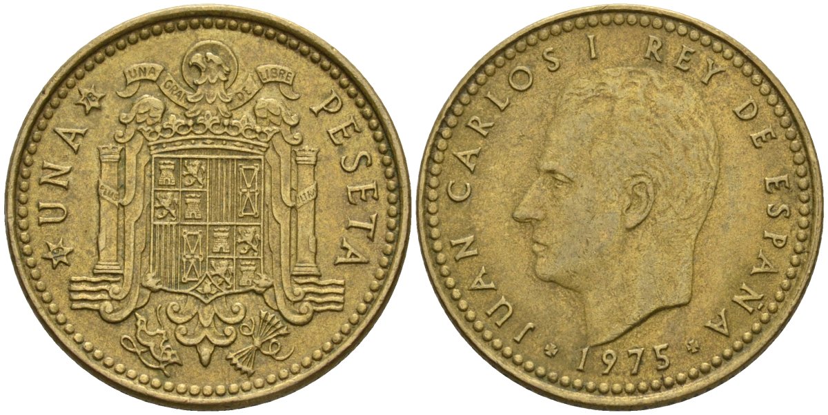 Испания 1 песета 1975 (78) Хуан Карлос I (1975-2014) KM 806 алюминиевая бронза 4604-424