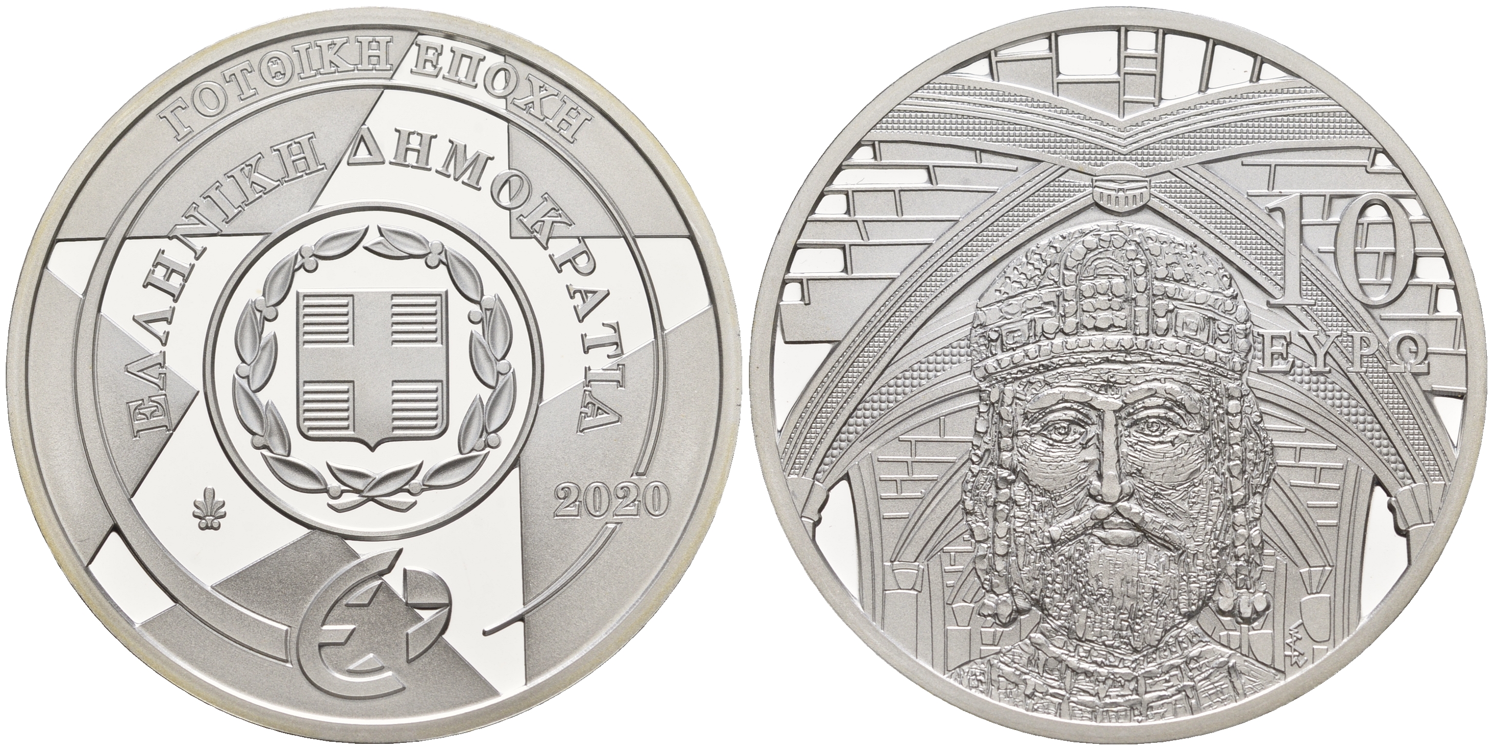 Греция 10 евро 2020 Алексей I Комнин, готика KM NEW серебро  PROOF  11-267-23