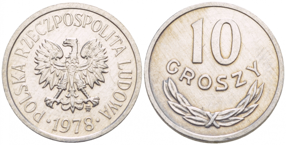 ПОЛЬША 10 ГРОШЕЙ 1978 MW KM АА47 алюминий 4547-939