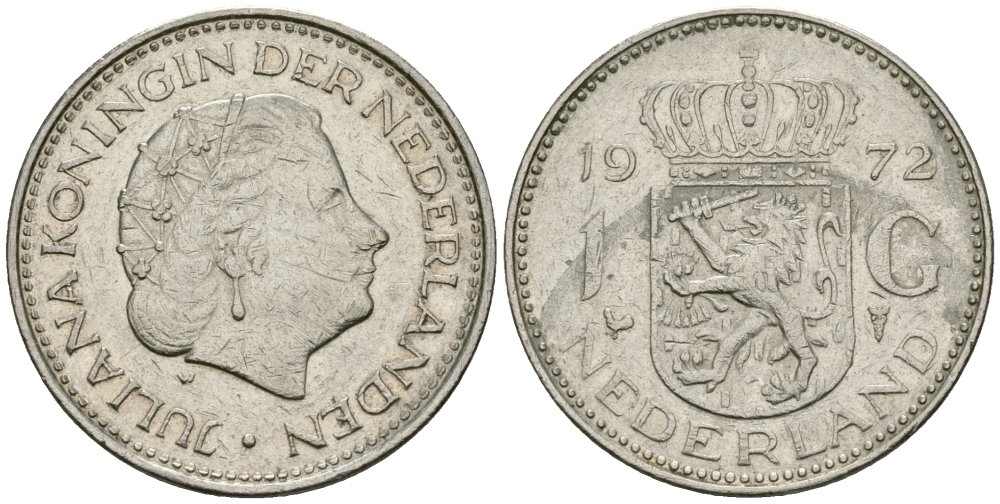 Нидерланды 1 гульден 1972 Юлиана (1948-1980) KM 184a никель 4579-537