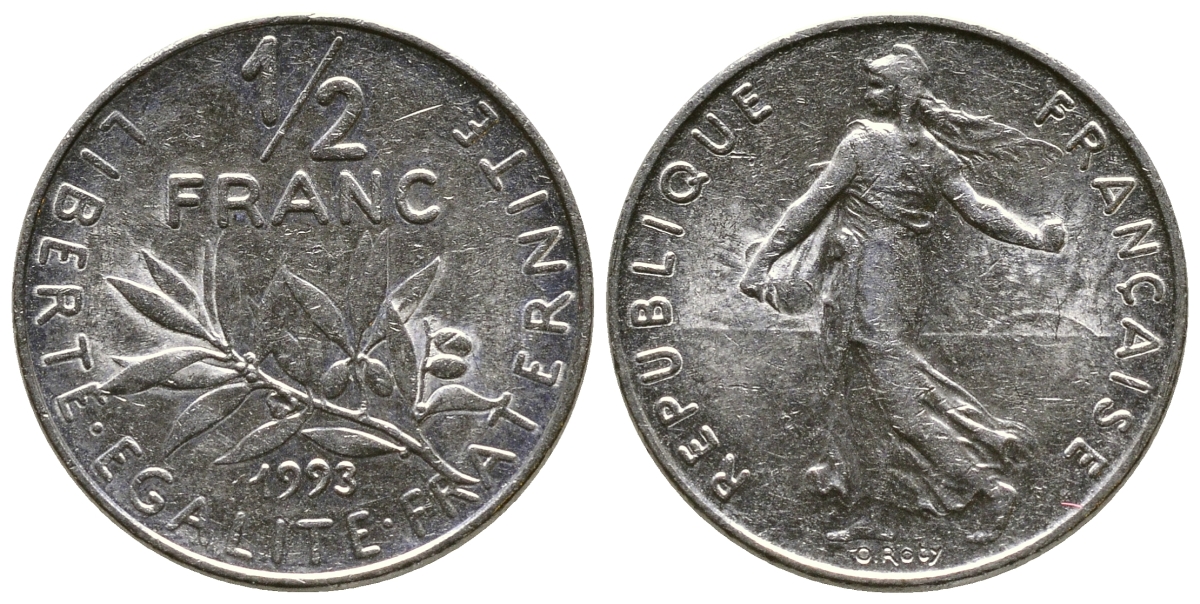 Франция 1/2 франка 1993 сеятель KM 931.1 никель 93-1424