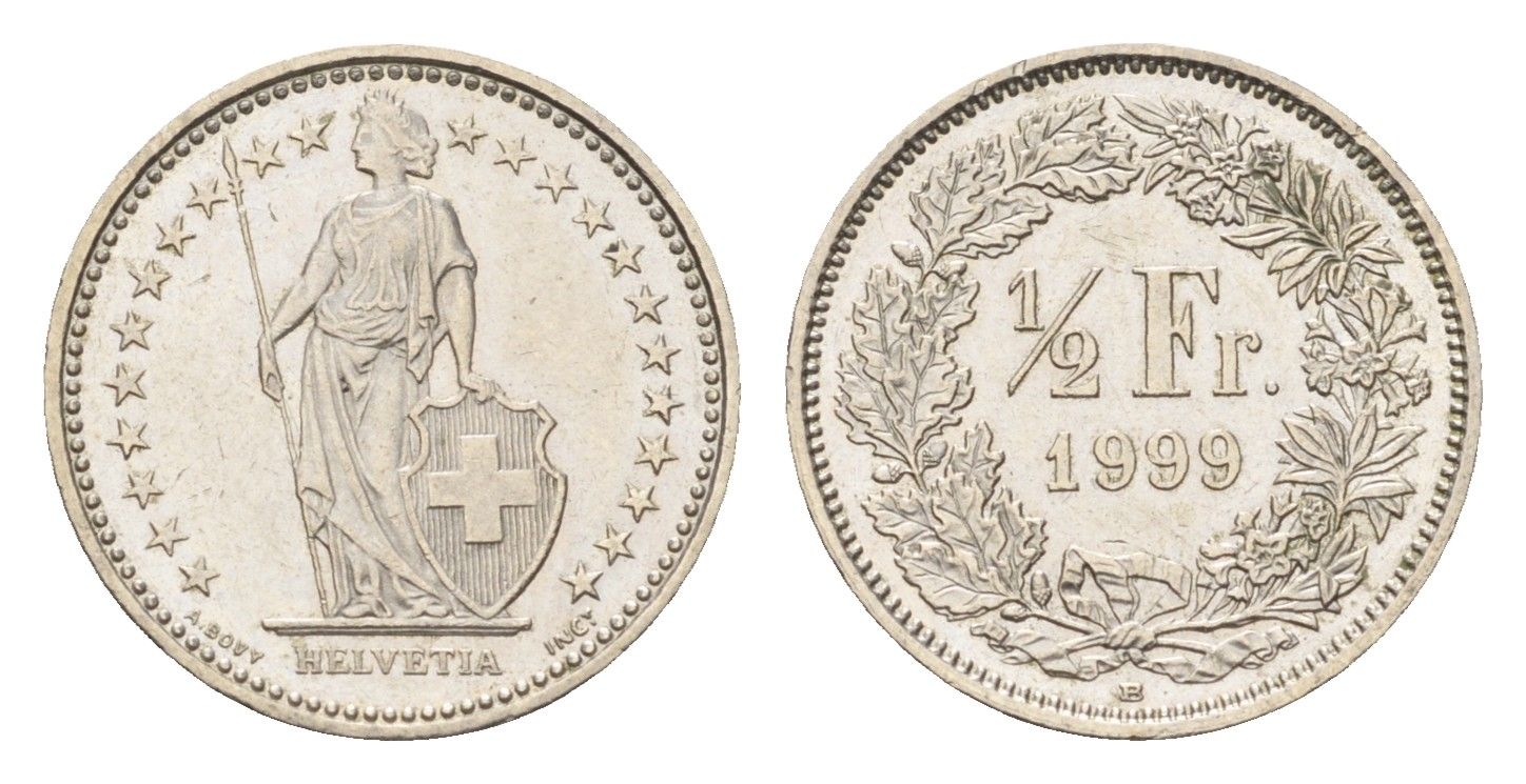 Швейцария 1/2 франка 1999 B KM 23a медно-никель 4685-865