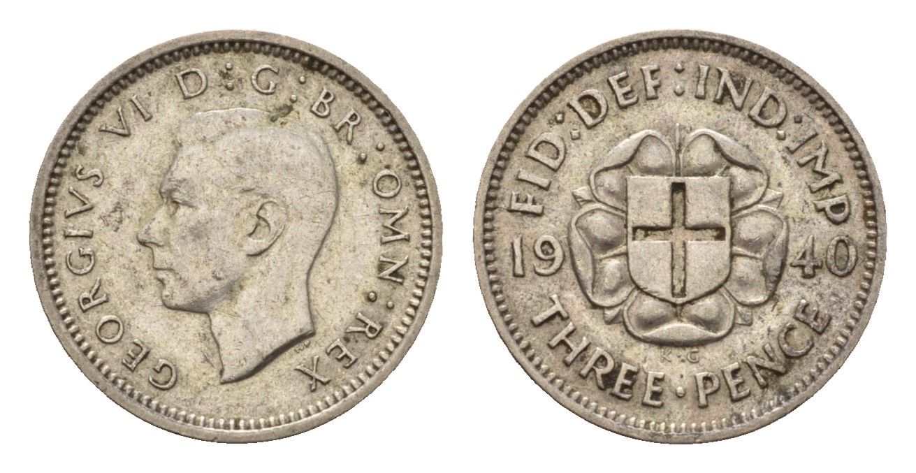 Великобритания 3 пенса 1940 Георг VI (1936-1952) KM 848, Spink 4085 серебро 4567-1055