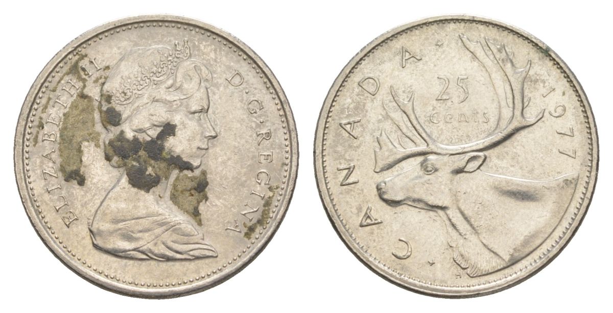 Канада 25 центов 1977 Елизавета II (1952-2022), олень KM 62b никель 4631-1046