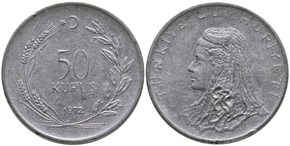 Турция 50 курушей 1972 Анатолийская невеста KM 899 нержавеющая сталь 4541-722