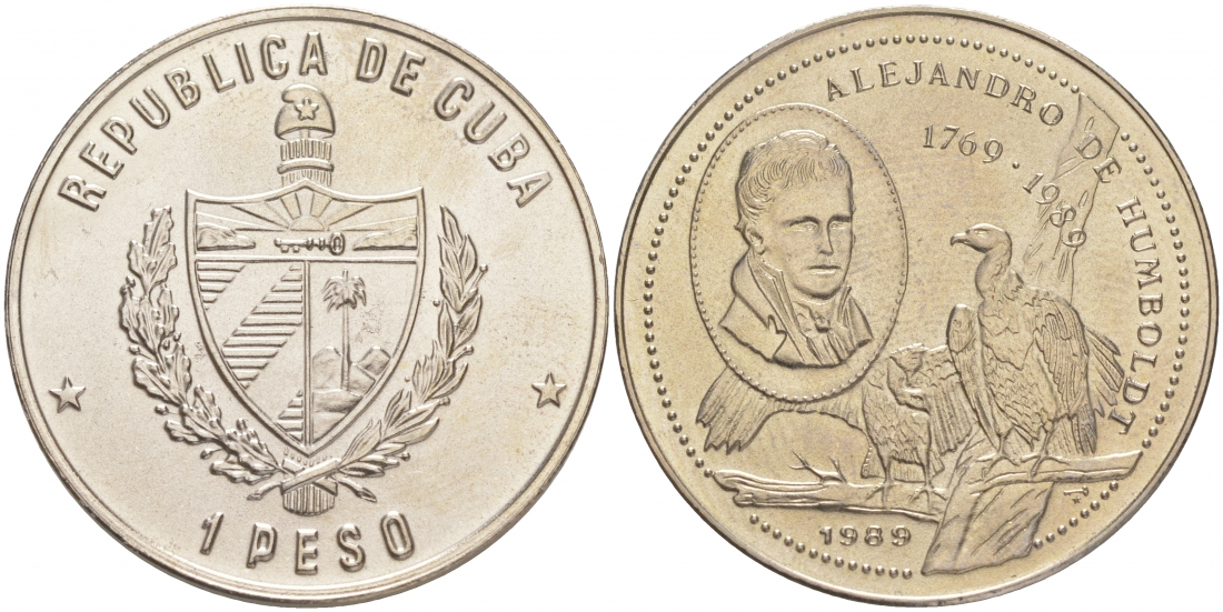 Куба 1 песо 1989 220 лет со дня рождения Александра Гумбольдта KM 283 медно-никель UNC 1526-913 M36-19