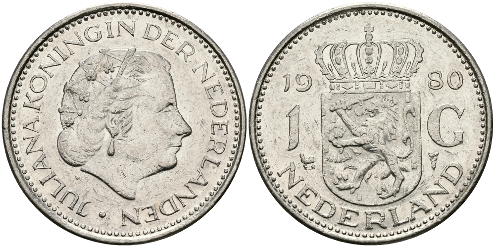 Нидерланды 1 гульден 1980 Юлиана (1948-1980) KM 184а никель 94-654