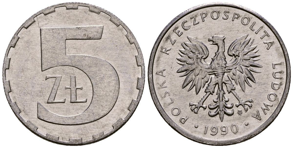 Польша 5 злотых 1990 Y 81.3 алюминий 4177-815