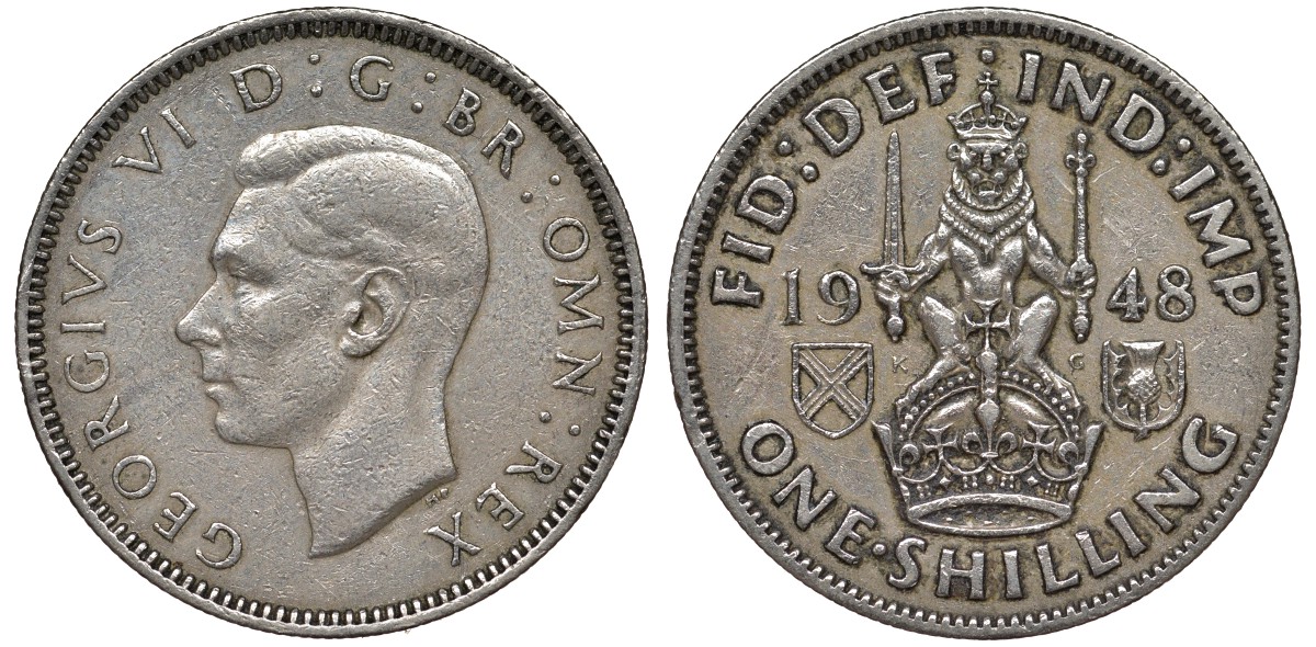 Великобритания 1 шиллинг 1948 Георг VI (1936-1952), Шотландский герб KM 864, Spink 4104 медно-никель 4122-532