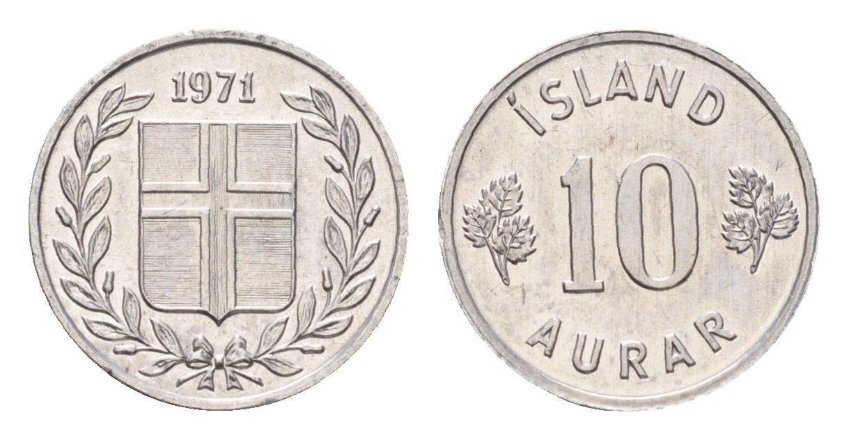 Исландия 10 эйре 1971 KM 10a алюминий UNC 4690-733