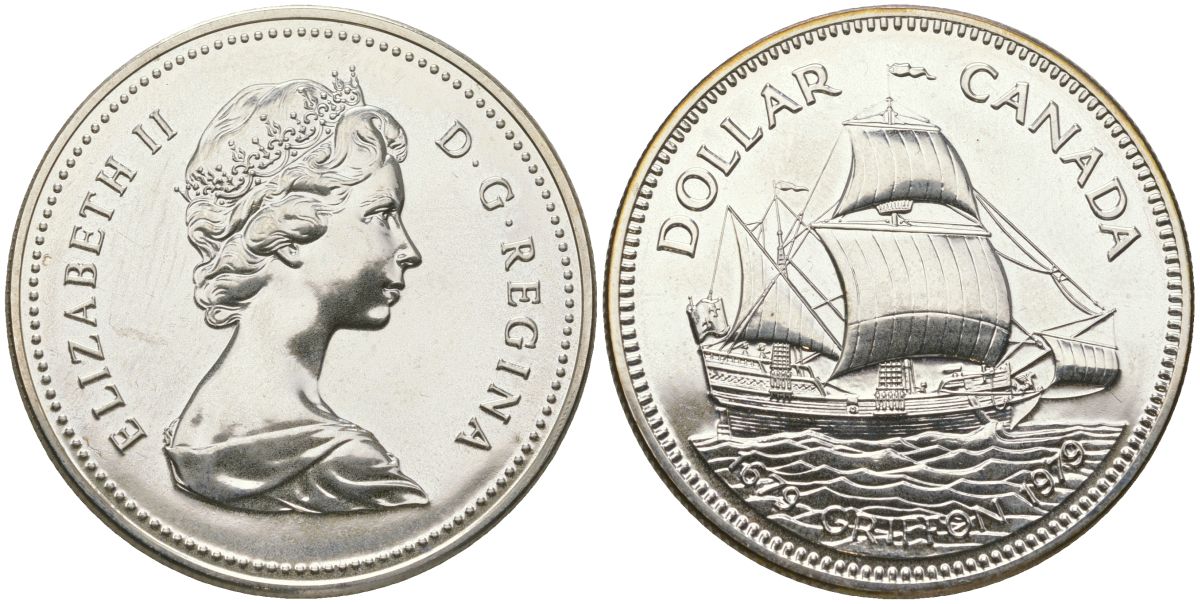 Канада 1 доллар 1979 300 лет кораблю "Грифон" KM 124 серебро BU 00-1067-1-63