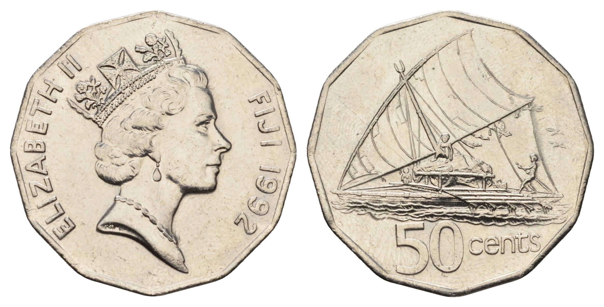 Фиджи 50 центов 1992 KM 54a цинк плакированная никелем UNC 4634-821