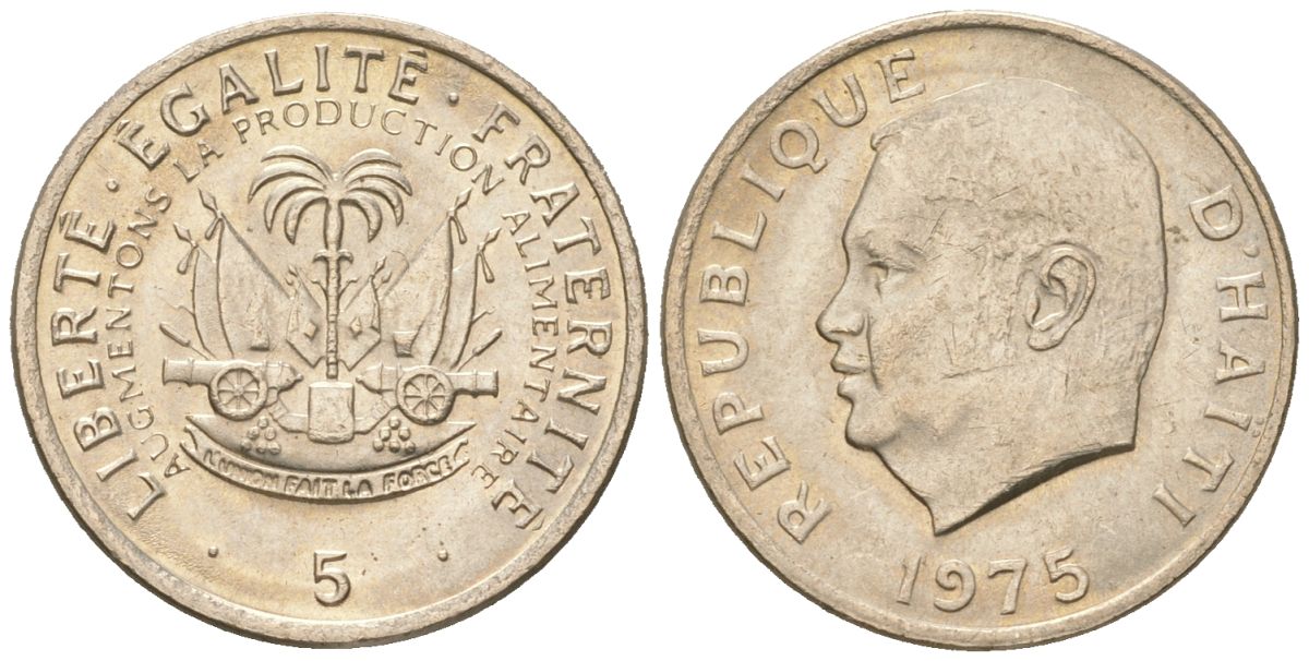 Гаити 5 сантимов 1975 FAO, Президент Жан-Клод Дювалье KM 119 медь цинк никель aUNC 4585-731