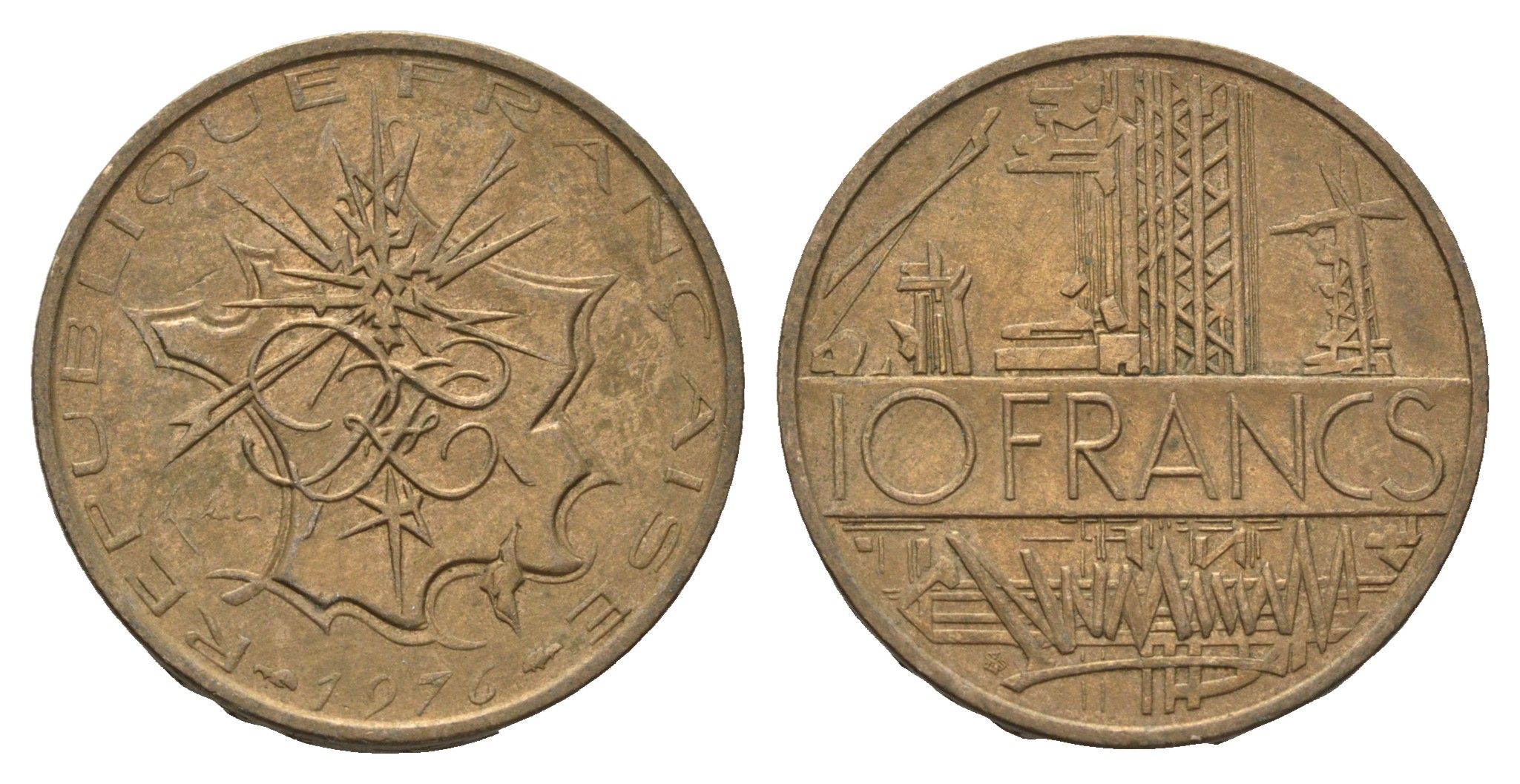 Франция 10 франков 1976 KM 940 медь алюминий никель 4673-1211