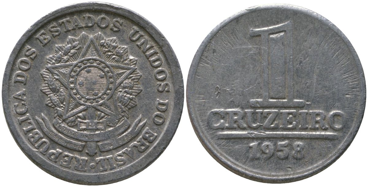 Бразилия 1 крузейро 1958 KM 570 алюминий 4577-836