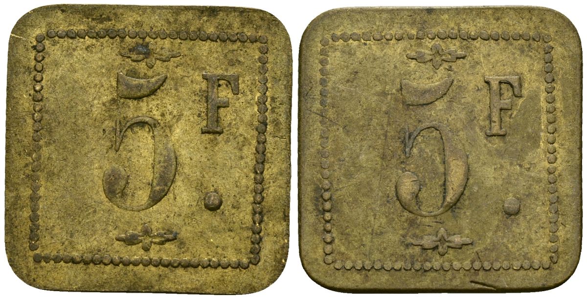 Франция 5 франков XIX-XX век ресторанный жетон латунь 4166-1035