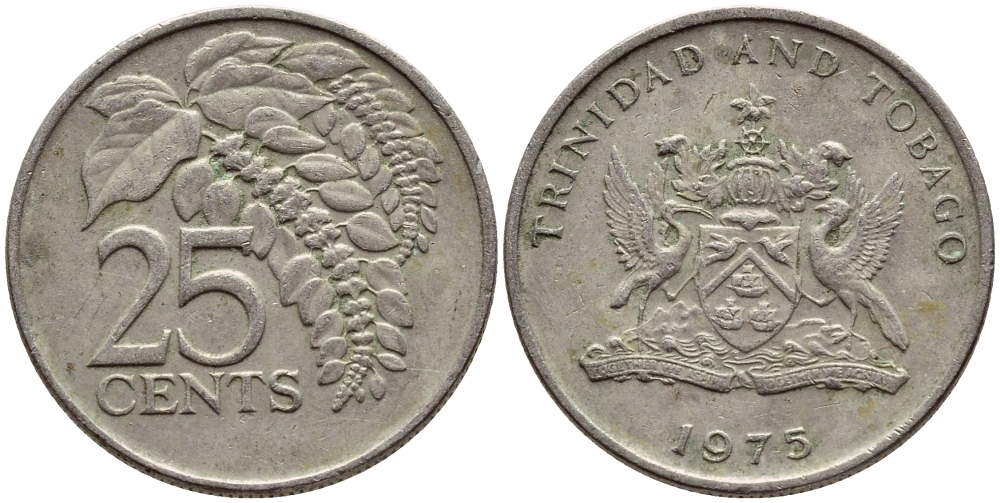 Тринидад и Тобаго 25 центов 1975 цветок дикая пуансеттия KM 28 медно-никель 4396-667