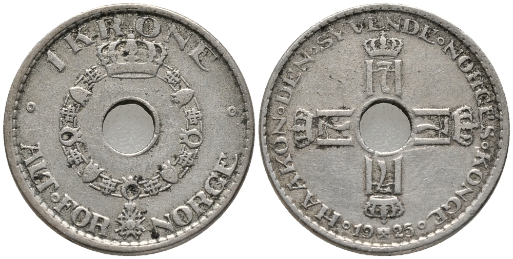 Норвегия 1 крона 1925 Хокон VII (1905-1957) KM 385 медно-никель 67-136