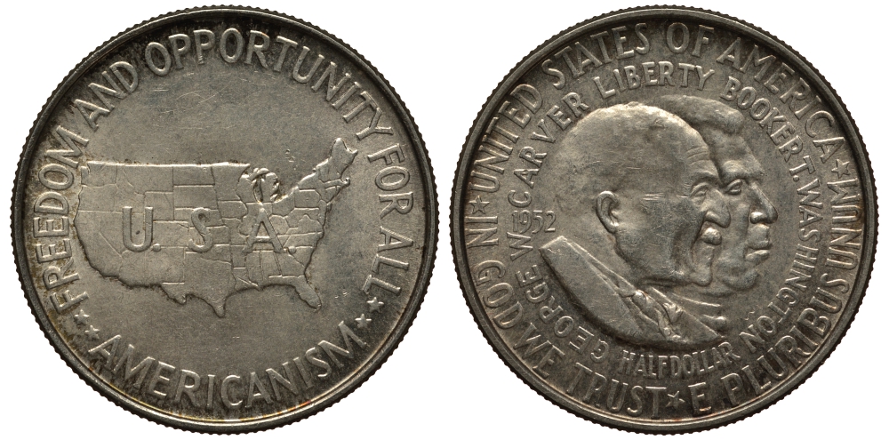 США 1/2 доллара (50 центов) 1952 Джордж Карвер и Букер Т. Вашингтон KM 200 серебро 272-744