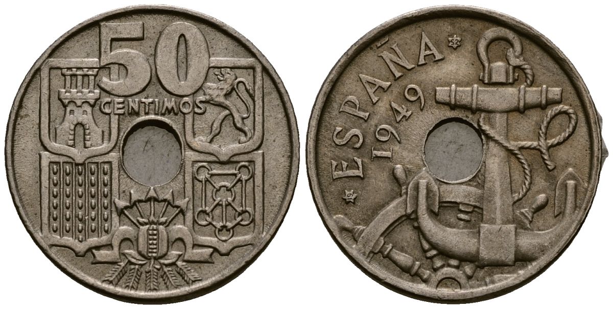 Испания 50 сентимо 1949 KM 777 медно-никель 4177-917