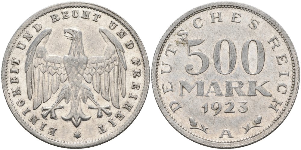 Германия 500 марок 1923 А KM 36, J.305 алюминий 4574-914