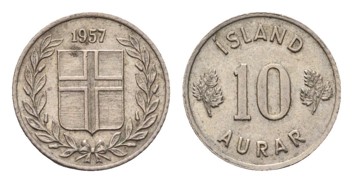 Исландия 10 эйре 1957 KM 10 медно-никель aUNC 4696-257