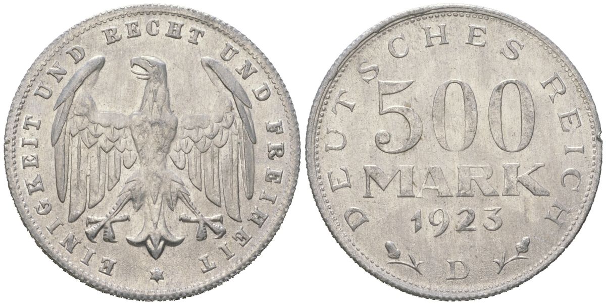 Германия 500 марок 1923 D KM 36 алюминий aUNC 33-617
