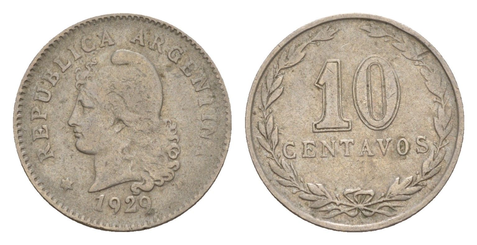 Аргентина 10 сентаво 1929 KM 35 медно-никель 4649-942