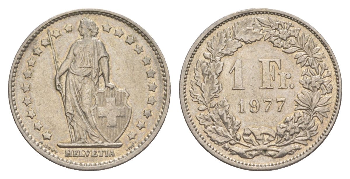 Швейцария 1 франк 1977 KM 24a медно-никель 4633-656