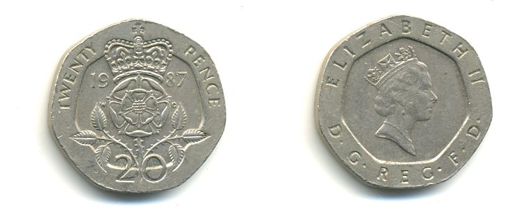 Великобритания 20 пенсов 1987 Елизавета II (1952-2022) KM 939, Spink 4361 (G2) медно-никель 59-423