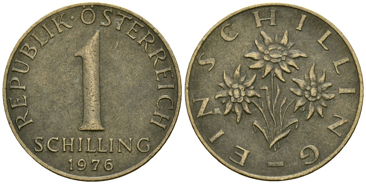 Австрия 1 шиллинг 1976 KM 2886 алюминиевая бронза 4135-211