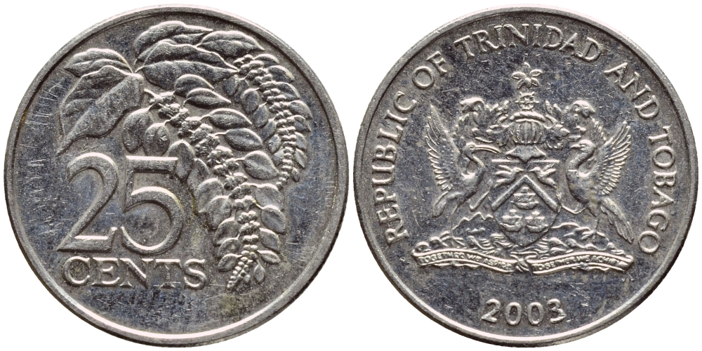 Тринидад и Тобаго 25 центов 2003 цветок дикая пуансеттия KM 32 медно-никель 4396-815