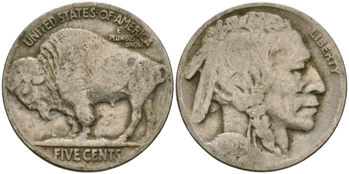 США 5 центов 1925 индеец, бизон KM 134 медно-никель 4135-431