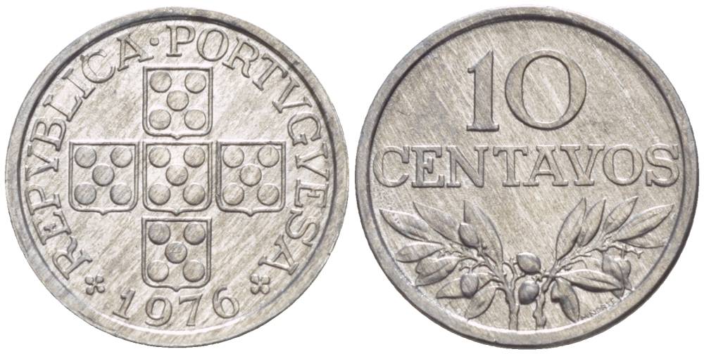 ПОРТУГАЛИЯ 10 СЕНТАВО 1976 KM 594 алюминий 4528-831