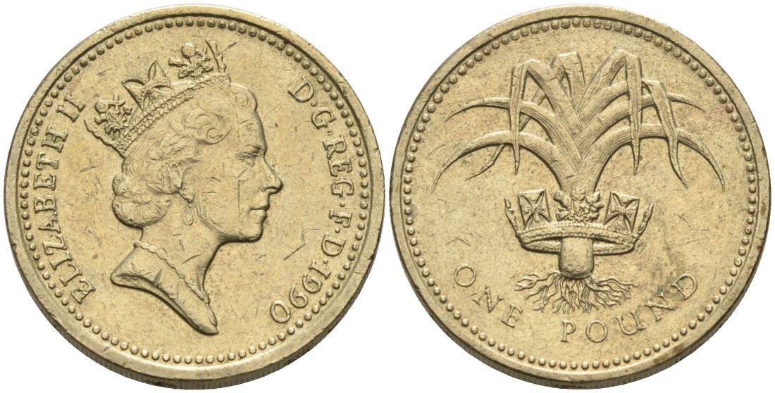 Англия 1 фунт 1990 дизайн Уэльса KM 941, Spink 4331 никель латунь 88-442