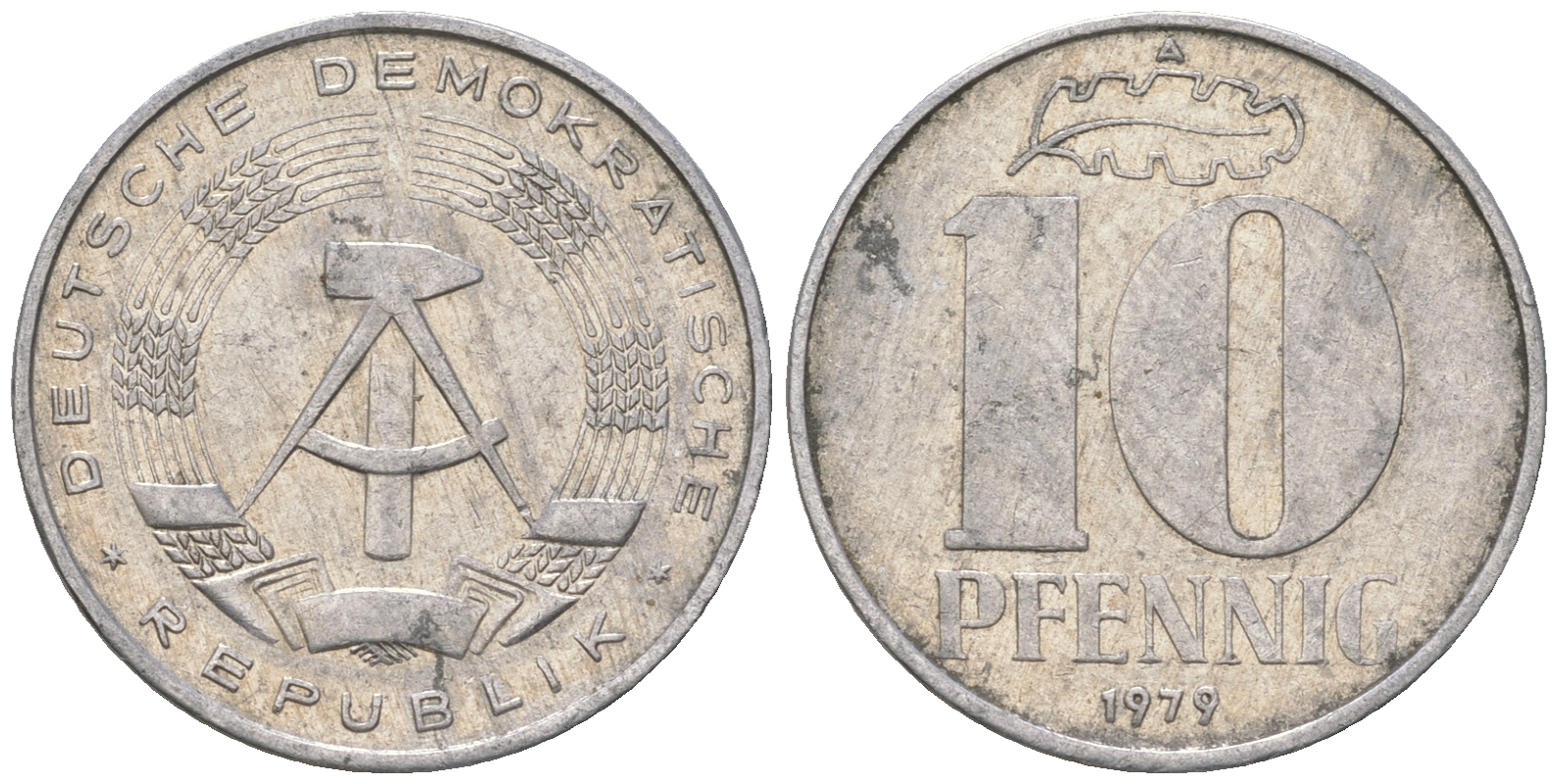 ГДР 10 пфеннигов 1979 A KM 10 алюминий 3459-635