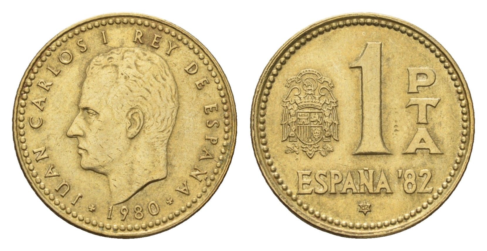 Испания 1 песета 1980 (82) чемпионат мира по футболу в Испании 1982 года, Хуан Карлос I (1975-2014) KM 816 алюминиевая бронза 187-1031