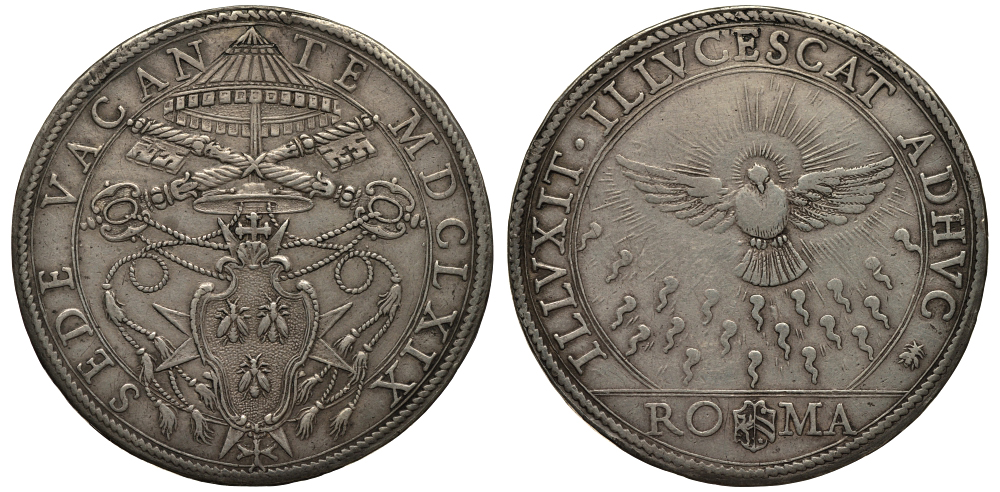 Ватикан 1 пиастр 1669 Седе Ваканте Dav. 4073, Muntoni 4 серебро 10-005-46