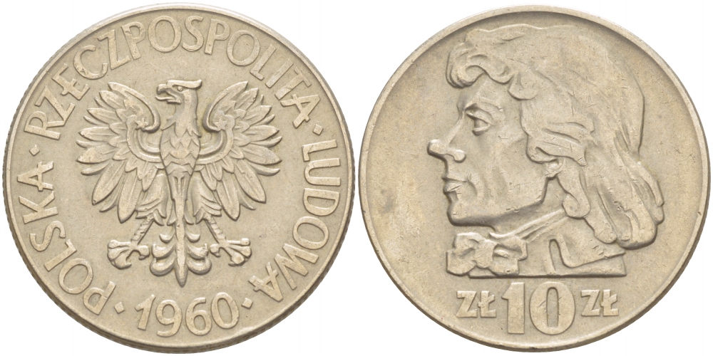 ПОЛЬША 10 ЗЛОТЫХ 1960 КОСТЮШКО KM 50 медно-никель 4536-1224