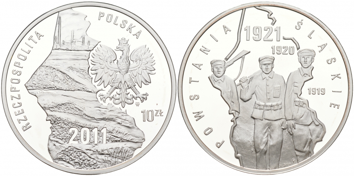 Польша 10 злотых 2011 Силезские восстания 1919-1920-1921 KM 793 серебро PROOF 11-012-12